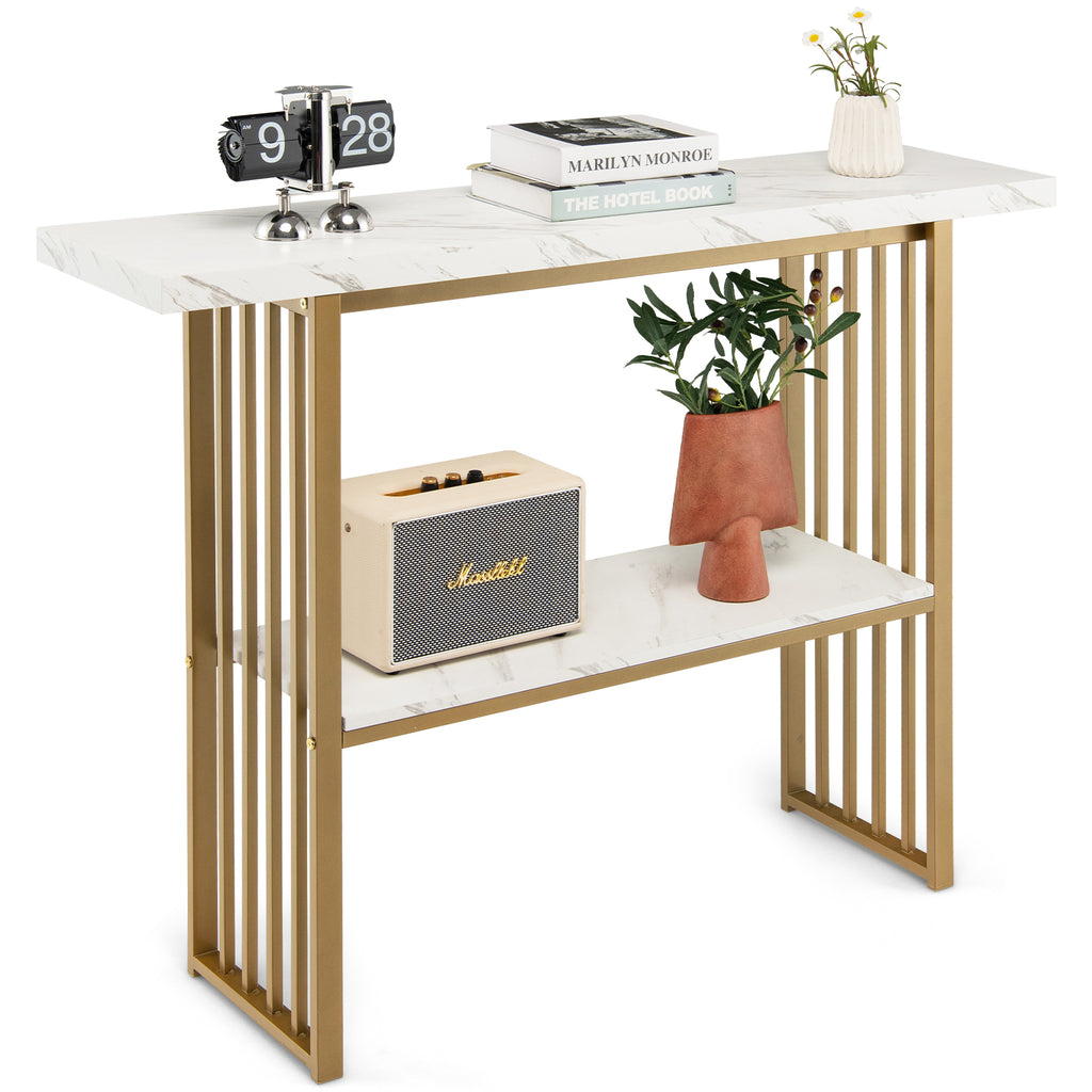2-Tier Faux Marble Console Table for Entryway Living Room Bedroom - Dendo Design