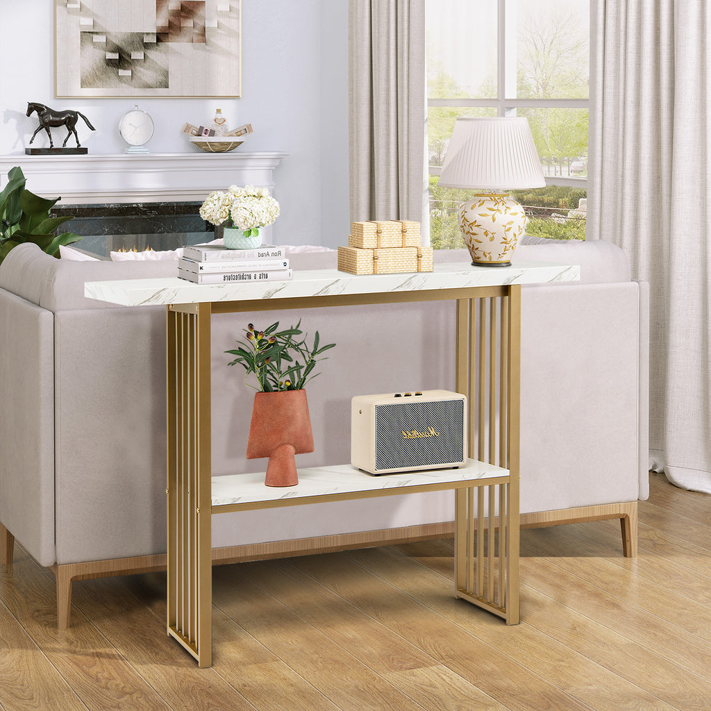 2-Tier Faux Marble Console Table for Entryway Living Room Bedroom - Dendo Design