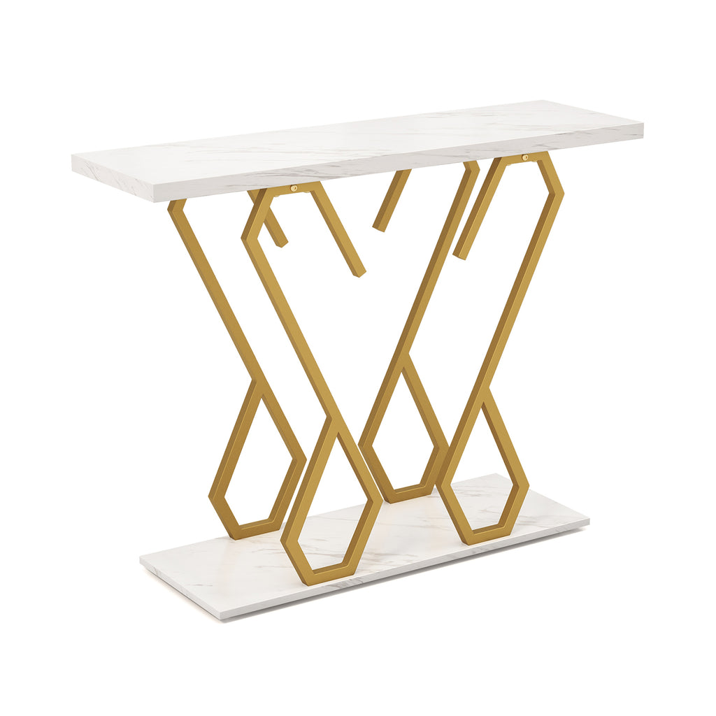 Faux Marble Console Table with Adjustable Foot Pads-White - Dendo Design