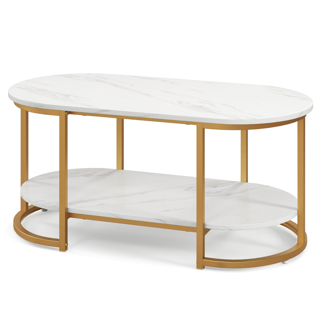 Marble Coffee Table with Open Storage Shelf-White - Dendo Design