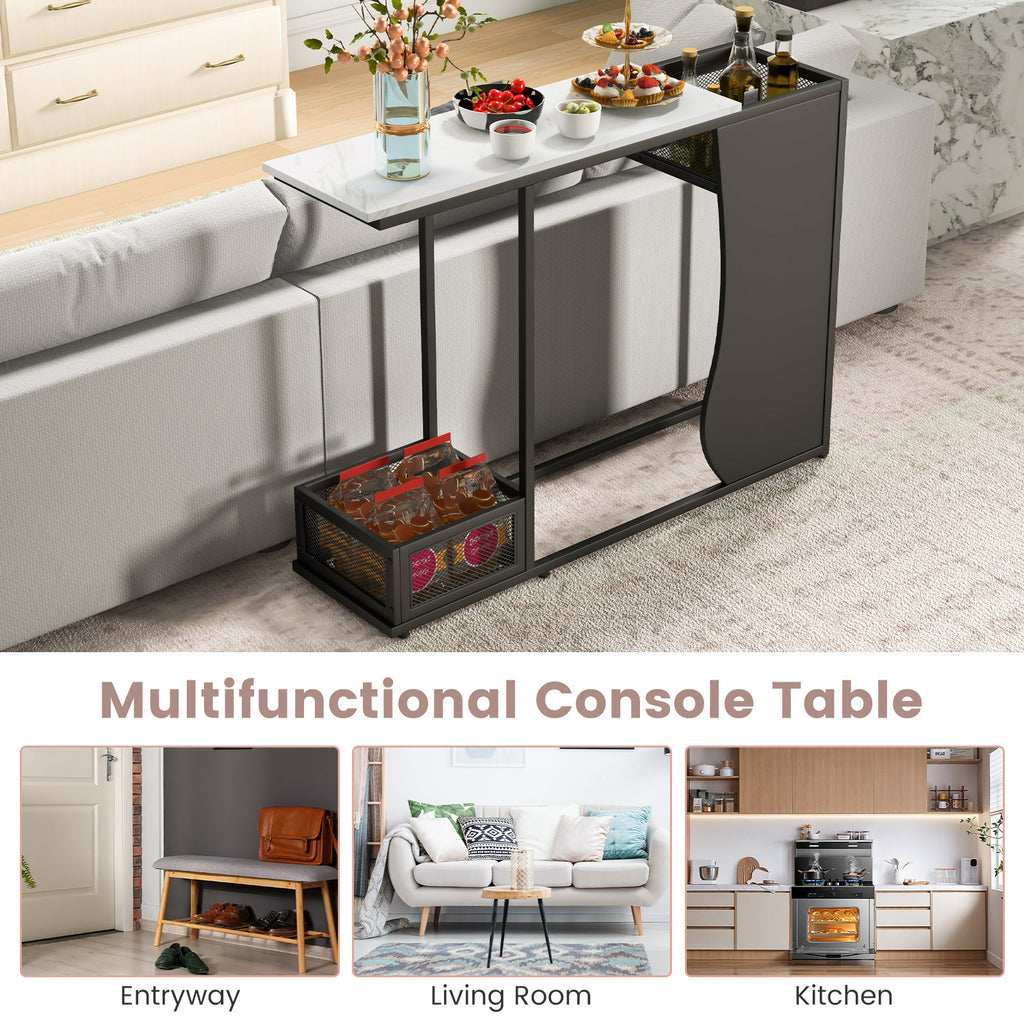 Modern Sofa Accent Console Table with 2 Storage Mesh Cubes - Dendo Design