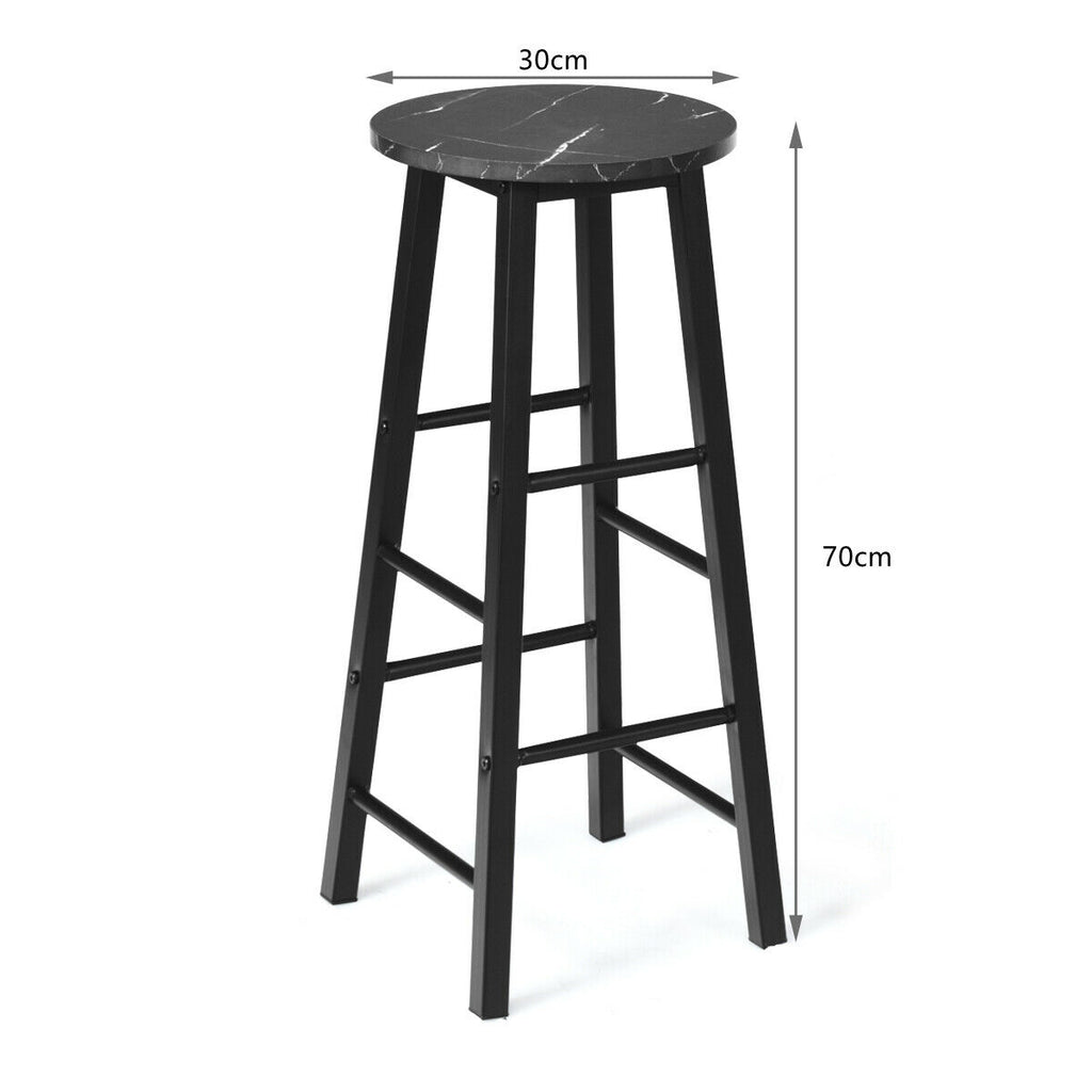 Set of 2 Faux Marble Bar Stools with Footrest and Anti-slip Foot Pad-Black & White - Dendo Design