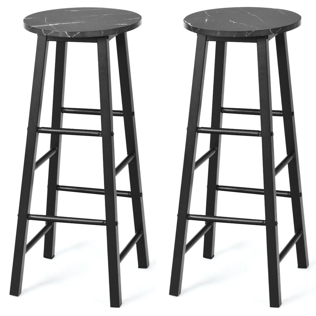 Set of 2 Faux Marble Bar Stools with Footrest and Anti-slip Foot Pad-Black & White - Dendo Design
