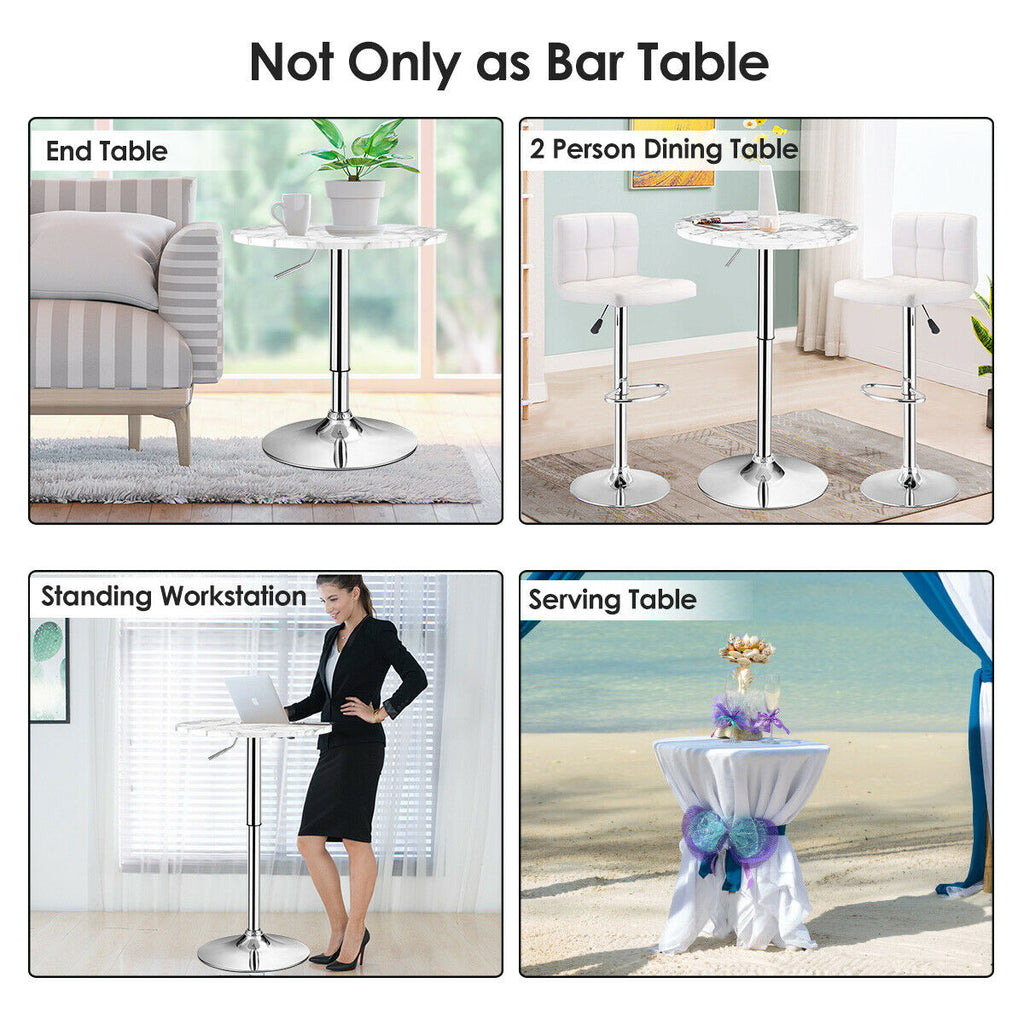 Modern Round Marble Bar Table with Silver Leg and Base - Dendo Design
