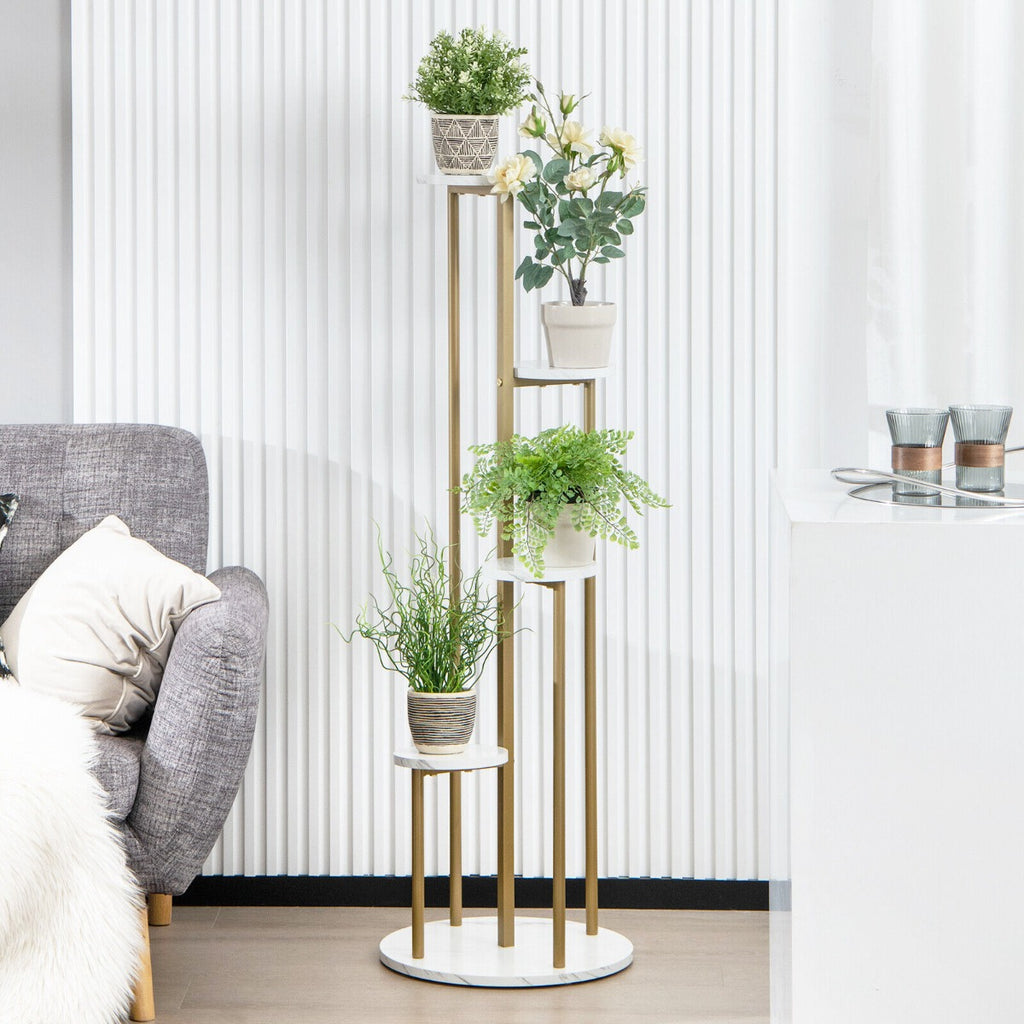 5-Tier Modern Tall Metal Plant Stand for Balcony Living Room Yard - Dendo Design
